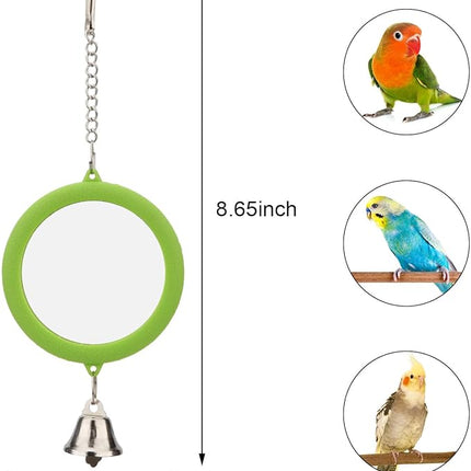 Hypeety Pet Bird Mirror with Bell Interactive Parrot Toy Bird Cage Mirror for Cockatiel Parakeets Canaries Budgie (Green)