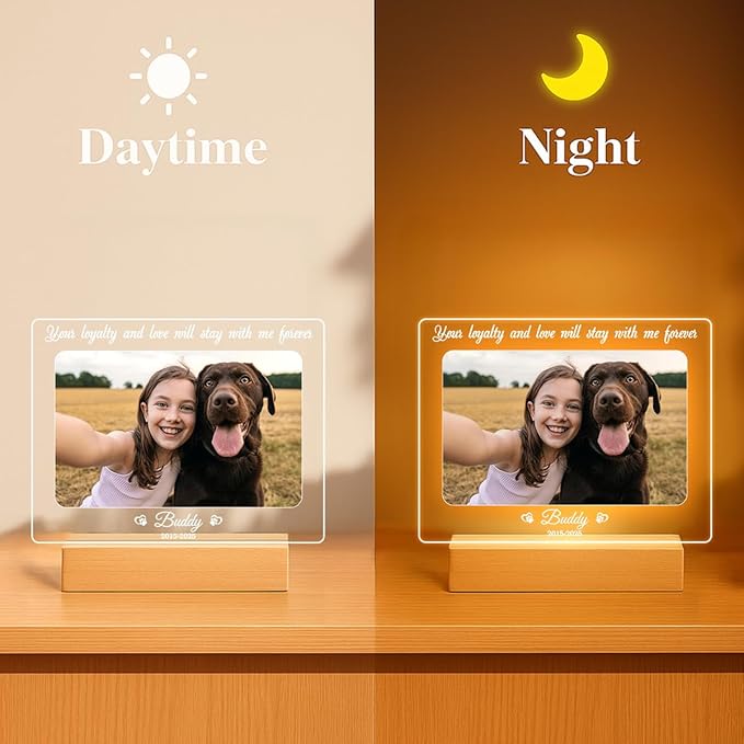 Personalized Pet Memorial Gifts, Dog Memorial Gifts for Loss of Dog, Pet Loss Gifts in Memory of Dog Night Lights, Custom Dog Memorial Plaque, Cat Memorial Photo Frame, Pet Sympathy Gifts
