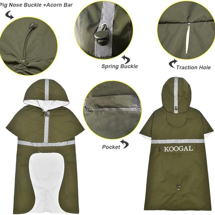 Hooded Dog Raincoat Apparel Poncho Waterproof Dog Clothes Pet Jacket,Dog Raincoats Winter Jacket for Small to Medium Dogs(Green,3XL)