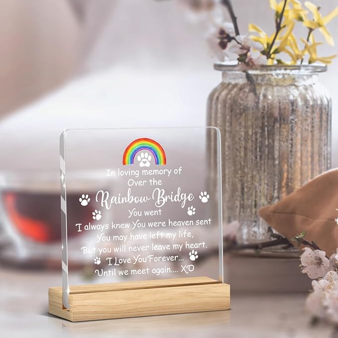 Pet Memorial Gifts,Rainbow Bridge Dog Memorial Gifts， Sympathy Gift for Loss of Dog Cat, Pet Memorial Acrylic Rainbow Bridge Decorations Condolences Gifts for Pet Loss Remembrance Keepsake A05