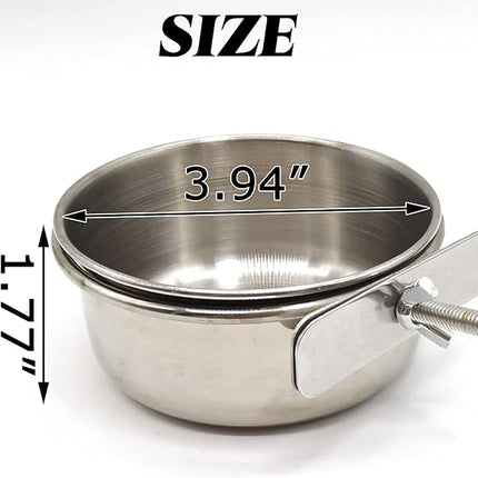 RONYOUNG 2PCS Bird Feeding Dish Cups with Spoon, Parrot Food Bowl Clamp Holder - Stainless Steel Coop Cup, Bird Cage Water Bowl for Parakeet African Greys Conure Cockatiels Lovebird Budgie Chinchilla
