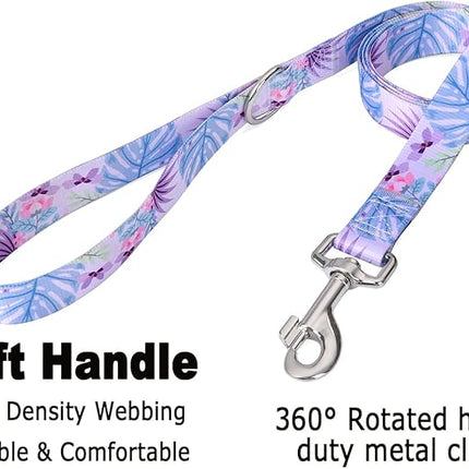 Dog Collar and Leash Set with Bohemia Floral Tribal Geometric Patterns - Soft Ethnic Style Collar Adjustable for Small Medium Large Dogs(Purple Flower Flower Set,S)