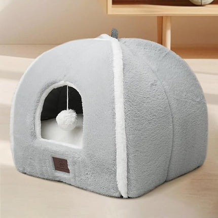 Large Cat Bed for Indoor Cats - Cat House Cats Tent with Removable Washable Cushioned Pillow, Soft and Self Kitten beds,Pet Bed, Grey,17.5inches