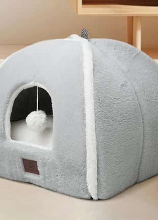 Cat Bed for Indoor Cats - Cat House Cats Tent with Removable Washable Cushioned Pillow, Soft and Self Kitten beds,Pet Bed, Grey,15inches