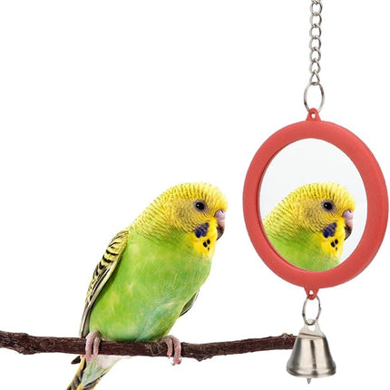 Hypeety Pet Bird Mirror with Bell Interactive Parrot Toy Bird Cage Mirror for Cockatiel Parakeets Canaries Budgie (RED)
