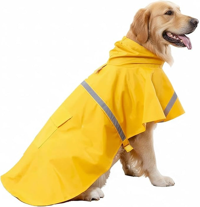 HAPEE Dog Raincoats with Reflective Strip Hoodie,Poncho Jacket for Large Dogs fit Golden Retriever Doodle (A1-Yellow, 28B (85-100 lbs))