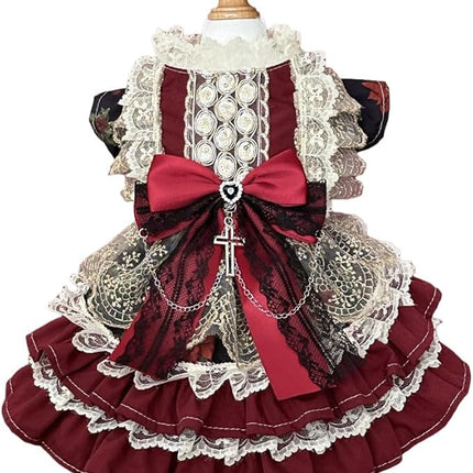 Fashion Sweet Puppy Dog Lace Princess Dress for EXTRAL Small and Small Dog A-WineRed S