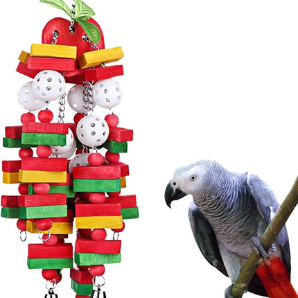 Bird Chewing Toy Large Medium Parrot Cage Bite Toys African Grey Macaws Cockatoos Eclectus Amazon (Apple-22inch)