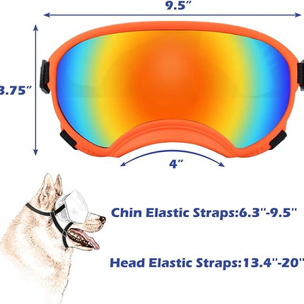 Large Dog Sunglasses with Adjustable Strap UV Protection, Winproof Puppy Sunglasses, Suitable for Medium-Large Pet Glasses, Dogs Eyes Soft Goggles, OrangeColours