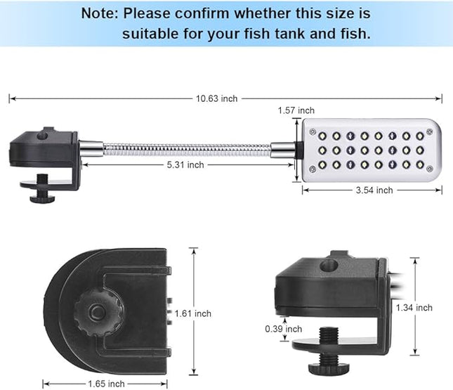 Aquarium Light Small LED Clip Light for Fish Tank, 1 Yr Warranty