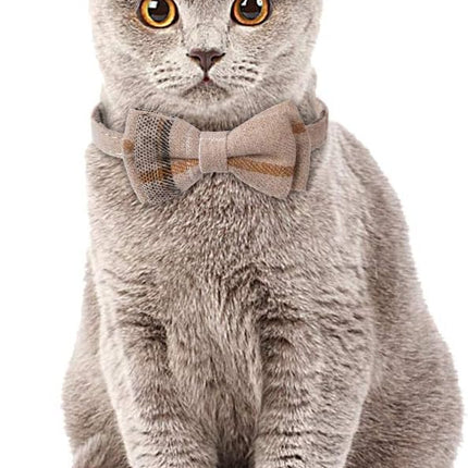 Faleela Breakaway Cat Collar with Bells - 2 Pack Cat Collar with Bells, Cat Collars with Bandana, Accessories for Pet Collars, Adjustable for Cats and Small Dogs (Beige+Brown)