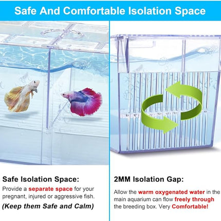 Fish Breeding Box Aquarium Holding Tank Transparent Fish Isolation Box Acclimation Hatchery Incubator Breeder for Betta Shrimp Clownfish Guppy
