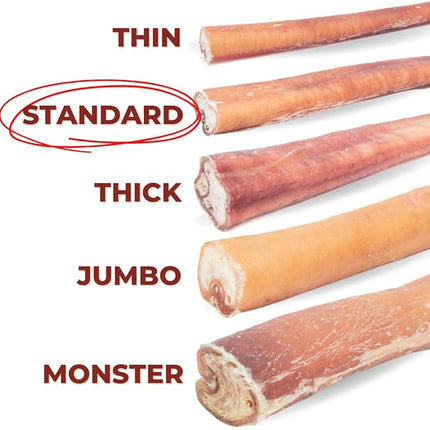 Bully Bunches Premium 12" Standard Odor-Free Bully Sticks for Medium & Large Dogs - Long-Lasting, Natural, Single-Ingredient 100% Beef Chews for Oral Health, Rawhide-Free (10-Pack) Made in USA