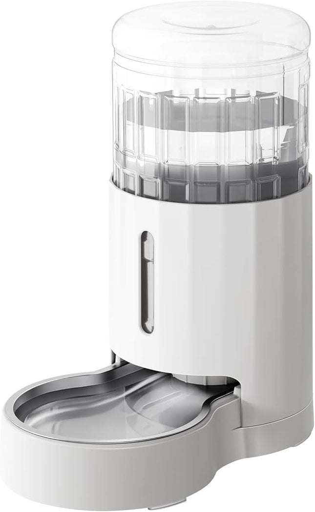 CZPET Automatic 4L/1Gal/135Oz Cat Water Dispenser with Stainless Steel Bowl, Gravity Waterer for Small Medium Dog Puppy Kitten (White)