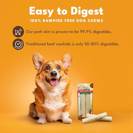 Pork Chomps Baked Pork Skin Dog Chews, 8-inch Rolls, 2 Count