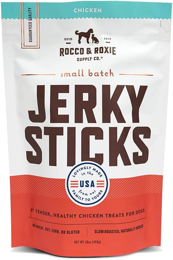 Rocco & Roxie Chicken Jerky Dog Treats, Soft Training Snacks Made in USA | High Value Training Treats for Dogs, Small & Large Breeds, Seniors & Puppies, Natural Jerky Chews for Rewarding Good Behavior