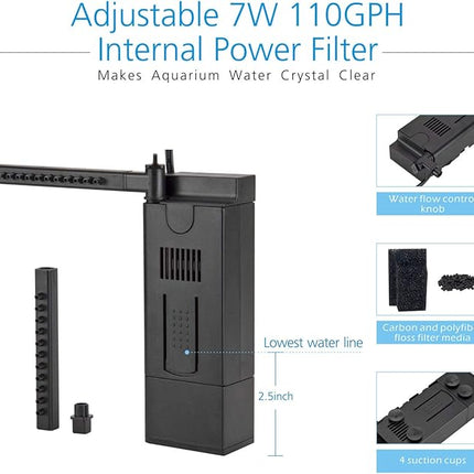 hygger Horizon 8 Gallon LED Glass Aquarium Kit for Starters with 7W Power Filter Pump, 18W Colored led Light, Wide View Curved Shape Fish Tank with Undetachable 3D Rockery Background Decor