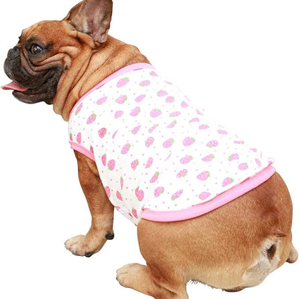 iChoue 100% Breathable Cotton English Bulldog Halloween Cartoon T Shirts Cute Clothes for Medium Large Dogs Vest Tank Tops Terrier Pitbull Strawberry - XXLarge