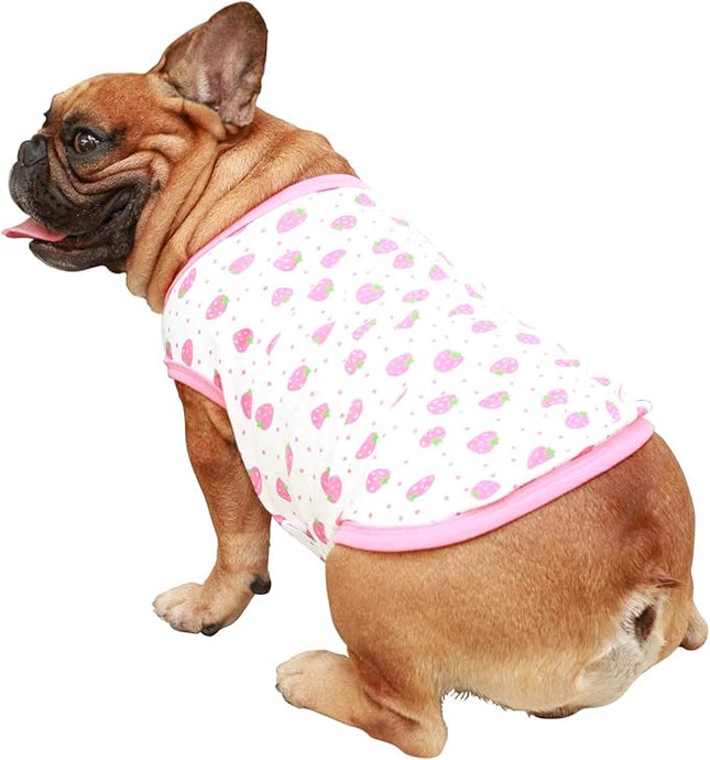 iChoue 100% Breathable Cotton English Bulldog Halloween Cartoon T Shirts Cute Clothes for Medium Large Dogs Vest Tank Tops Terrier Pitbull Strawberry - XLarge