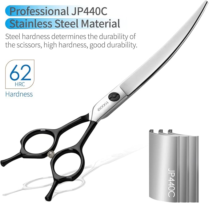 Curved Dog Grooming Scissors Professional 7.5" Grooming Shears for Dogs Pet Right Handed Groomer Japan 440C Stainless Steel (7.5 in Curved,Black)