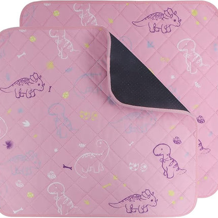 IEUUMLER Washable Pee Pads for Dogs, 2 Pack Non-Slip & Waterproof Pack Whelping Pad, Reusable Washable Puppy Potty Training Pad with Fast Absorbent for Playpen EU007 (Pink Dinosaur, 41"X41"-2pcs)