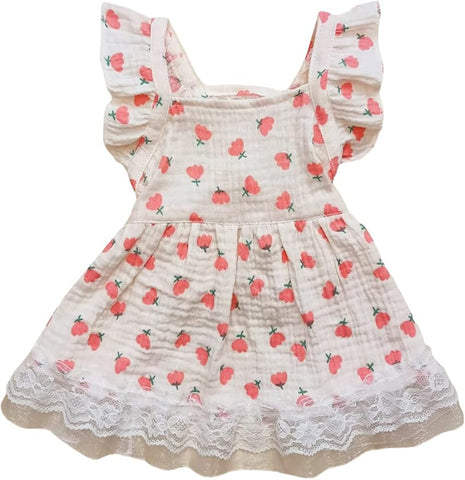QWINEE Cute Flower Pattern Dog Dress Ruffle Trim Princess Dress Cat Vest Dress Lace Trim Summer Dress Pet Clothes for Small Medium Cats Dogs Kitten Puppy Pink XL