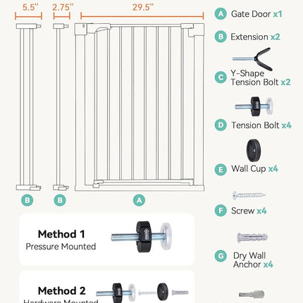 COMOMY 36" Extra Tall Baby Gate for Stairs Doorways, Fits Openings 29.5" to 40.6" Wide, Auto Close Sturdy Safety Dog Gate for House, Pressure Mounted Easy Walk Through Pet Gate with Door, Black