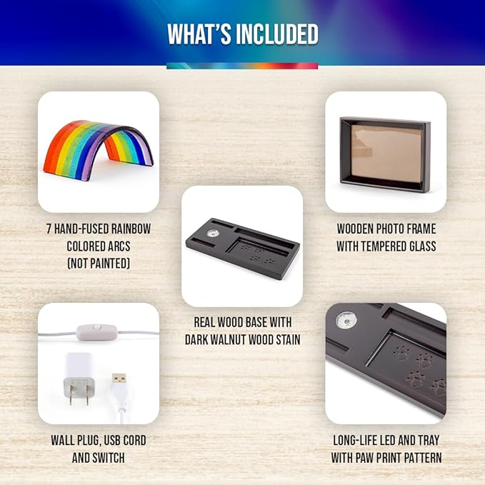 Capti Rainbow Bridge Light and Dog Photo Frame – Radiant Dog Memorial Gifts for Loss of Pet, Rainbow Glass Dog Memorial Frame, LED Light, for Sympathy, Bereavement, Grief and Loss of A Dog or Cat