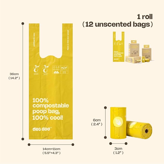 Compostable Dog Poop Bags Rolls with Handles ASTM D6400 & EN 13432 Compliant 144Counts Biodegradable Dog Waste Bags for Dogs Leak Proof Extra Thick Waste Bags for Walking Doggy