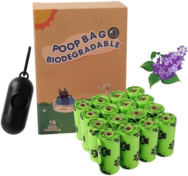 Biodegradable Dog Poop Bags Rolls with Pull-Ring Dispenser - 5 Fresh Scents, Large 9x13 Inch Plant-Based Bags, Leakproof & Easy Tear (Lavender Scent, Light Green, 240 Count, 16 Rolls)