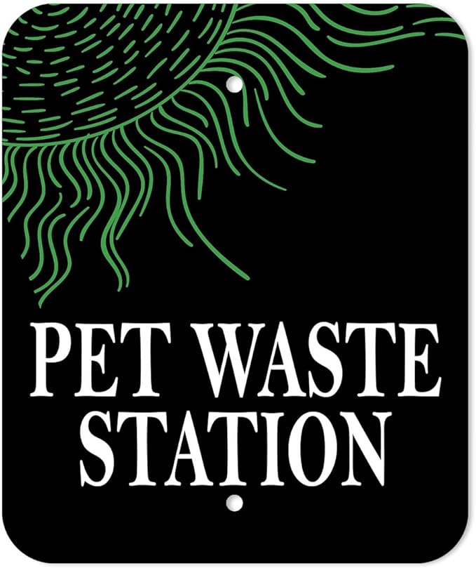 Dispense-Art™ Collection Rolling Hills - Black - Custom UV Printed Design on Rust-Proof Aluminum Starter Dog Waste Station/roll Bag System - Includes 400 Dog Waste Bags & 10x12 Sign