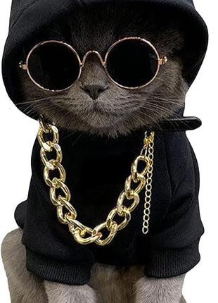 QWINEE 3Pcs Dog Hoodie Cat Apparel Dog Custume Set with Necklace and Sunglasses Pet Clothes for Puppy Small Medium Dogs Cats Multicolor S