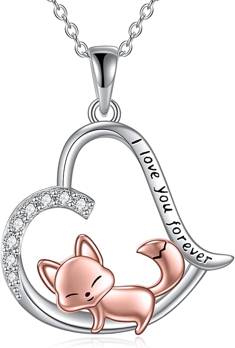 VONALA French Bulldog Guinea Pig Fox Sloth Necklace 925 Sterling Silver Cute Animal Heart Pendant Jewelry Gifts for Women