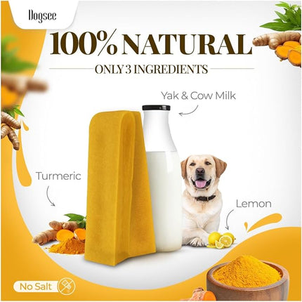 Dogsee Himalayan Yak Chews with Turmeric/Curcumin (Medium - 4 Chews) | Yak Chews for Large Dogs | Dog Treats | Helps Joint Pain | Rawhide-Free