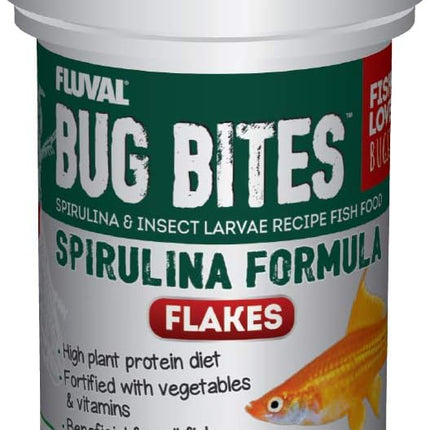Fluval Bug Bites Fish Food with Spirulina, Flakes for Small to Medium Sized Fish, 0.63 oz., A7354, Brown