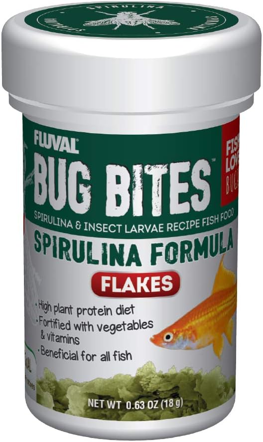Fluval Bug Bites Fish Food with Spirulina, Flakes for Small to Medium Sized Fish, 0.63 oz., A7354, Brown