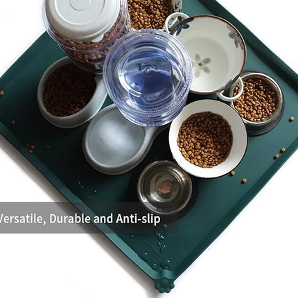 Hoki Found XX-Large Silicone Non Slip Pet Dog Cat Bowl Mats - Placemat for Feeding - Waterproof for Carpet - Dark Cedar