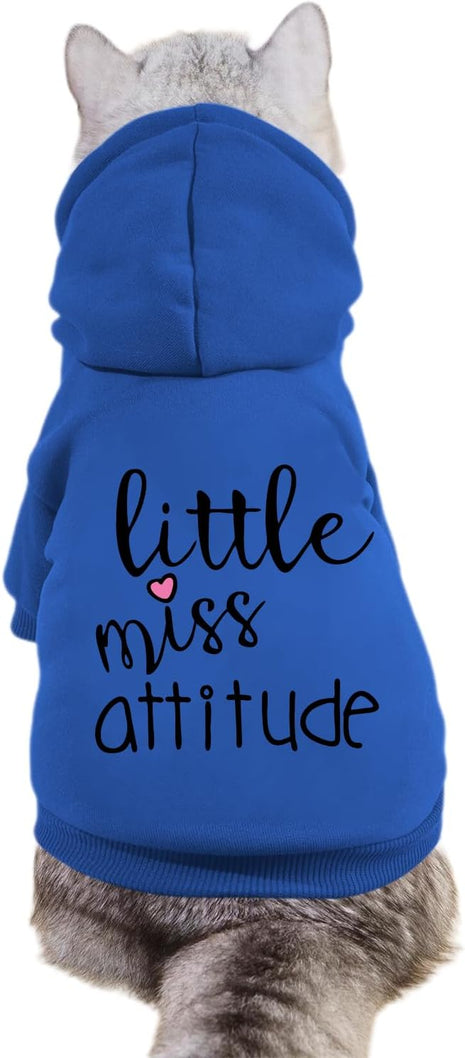 Cat Hoodies for Cats Puppy Pet Clothes Cat Apparel Little Miss Attitude Print Dog Hoodie for Small Medium Dogs Outfits for Kittens(Royal Blue,S)