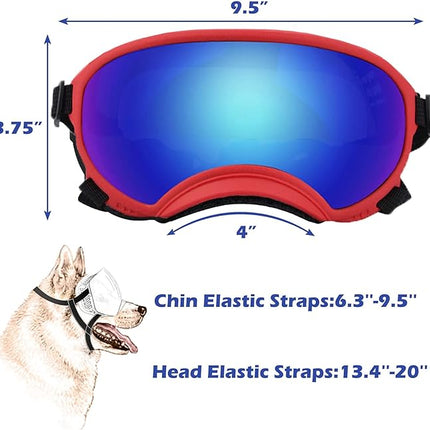 Large Dog Sunglasses with Adjustable Strap UV Protection, Winproof Puppy Sunglasses, Suitable for Medium-Large Pet Glasses, Dogs Eyes Soft Goggles, RedBlue