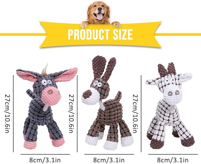 soputry 3Pcs Squeaker Plush Toy for Aggressive Chewers, Robust Plush Indestructible Dog Chew Toys with Squeakers, Interactive Stuffed Plush Dog Squeak Toy for Small Medium Large Dogs (Set of 3)