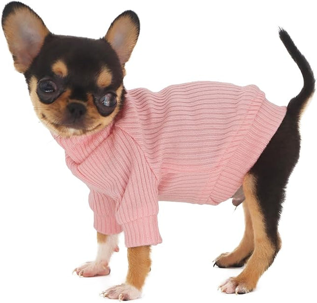 LOPHIPETS Small Dog Turtleneck Sweaters for Teacup Chihuahua Yorkie Puppy Cat Clothes-Bright Light Pink/XS