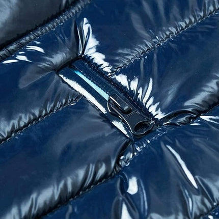 Blueberry Pet Cozy & Comfy Windproof Lightweight Quilted Fall Winter Glossy Dog Puffer Jacket in Navy Blue, Back Length 14", Size 12, Warm Coat for Small Dogs