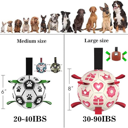 QDAN Valentines Gift Dog Toys, Pink Soccer Ball with Straps, Interactive Tug of War Toy, Puppy Birthday Gifts, Water Toy, Durable Dog Balls for Medium Large (8 Inch)