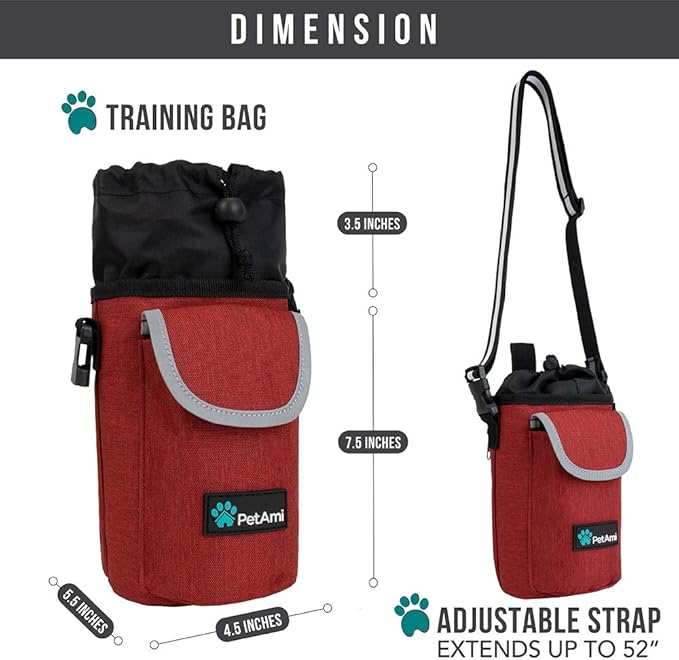 PetAmi Dog Treat Pouch, Large Pet Training Treat Pouch with Pocket, Dog Trainer Essentials Supply Holder with Poop Bag Dispenser, Training Bag for Kibbles Toys, 3 Ways to Wear (Red)