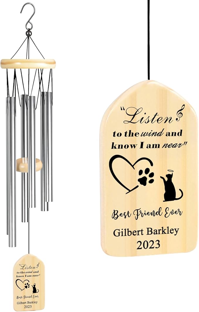Cat Memorial Gifts for Loss of Cat, Jocidea Personalized Cat Memorial Wind Chime, Loss of Cat Sympathy Gift, Cat Remembrance Gifts, in Memory of Cat - Listen to The Wind