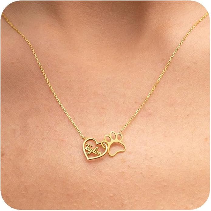Customized Paw Print Necklace Personalized Pet Name Necklace Custom Engraved Dog Cat Paw Pendant Necklace Pet Memorial Gift for Pet Lovers