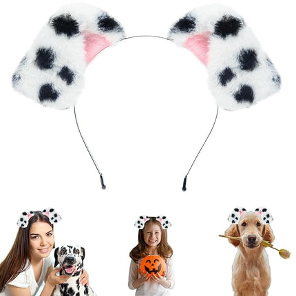 Beviliu Animals Ear Realistic Dalmatian Dog Ears Headband Fluffy Cat Bunny Pig Hairband Halloween Christmas Costume for Washing Makeup Cosplay Party