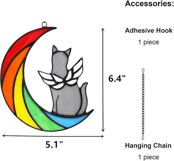Grey Cat Memorial Gifts for Loss of Cat Sympathy Suncatcher, Rainbow Bridge Pet Memorial Bereavement Gifts, Stained Glass Window Hangings for Pet Lovers Loss