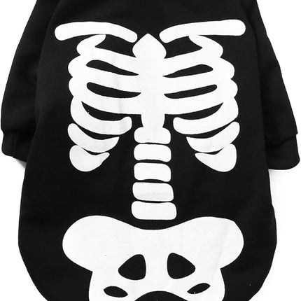 Halloween Pet Dog Cat Skull Hoodies Glowing Skeleton Bones Costume Outfit for Dogs Cats (M)