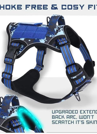 BUMBIN Tactical Dog Harness for Large Dogs No Pull, Famous TIK Tok No Pull Puppy Harness, Fit Smart Reflective Pet Walking Harness for Training, Adjustable Dog Vest Harness with Handle Blue Camo L